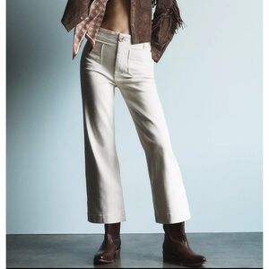 NWT Anthropologie Maeve The Colette Crop High Rise Wide Leg Jeans Cream 28